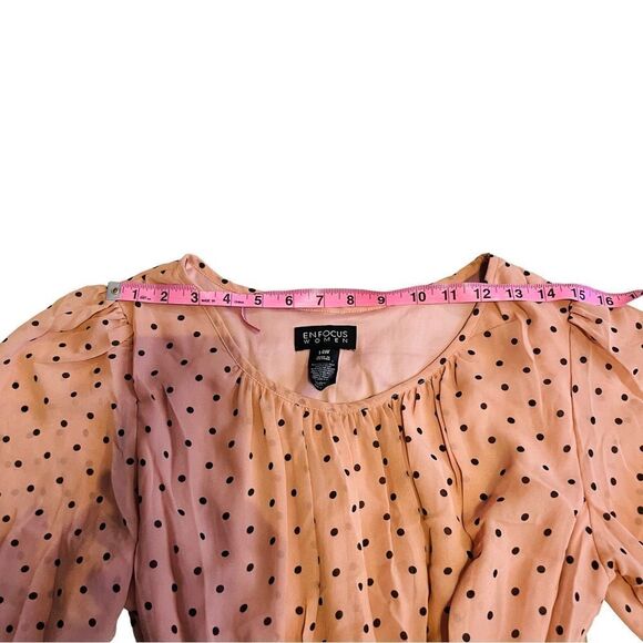 10/$25🦋 En Focus Pink & Black Polka Dot 3/4 Sleeve Belted Dress - 14W - Picture 10 of 14